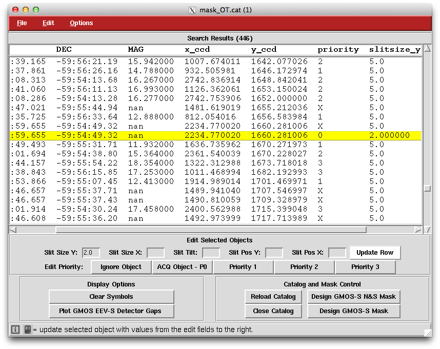 Editing object parameters with the catalog window.