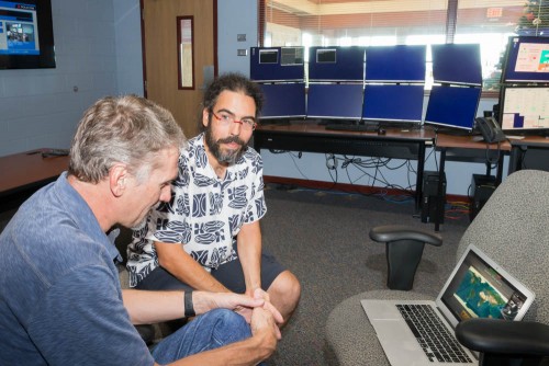 Peter Michaud (left) and Andre-Nicholas Chene facilitating Live from Gemini in the Hilo Base Facility control room.