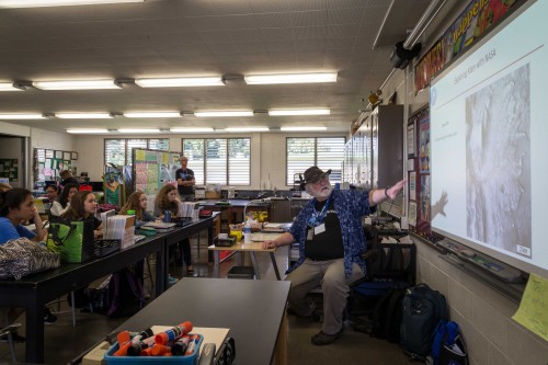 NASA Astronomer Brian Day at Hilo Intermediate shares details on Mars and its features with students.