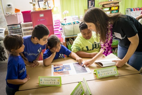 Gemini Engineer Madeline Close leads an engineering activity at Keaukaha School.