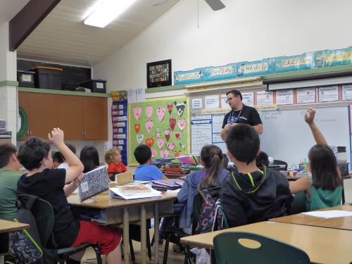 NASA Scientist Brad Bailey talks to an engaged class of 4th graders at Honoka‘a Elementary School.