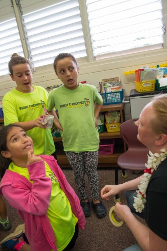 Gemini Software Engineer Angelic Ebbers challenged groups of students at Waiākea Elementary to put their engineering skills to the test in an exercise called "The Zip Line Ping Pong Ball Challenge."