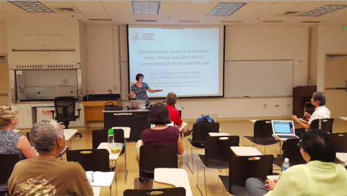 Celine introducing her talk about Gender Equity at the University of Hawaii at Hilo's Science and Technology Building.