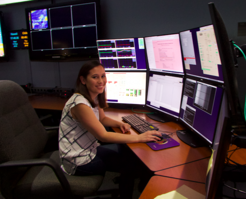 Jonelle Walsh solves the mysteries of the universe observing at Gemini North Hilo Base Facilities Control Room. 