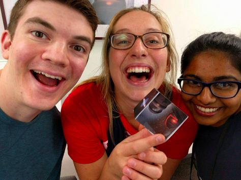 Gemini Interns (left to right) Tyler Cohen, Sylvia Kowalski and Prabhani Rajakaruna love their crafty cube!