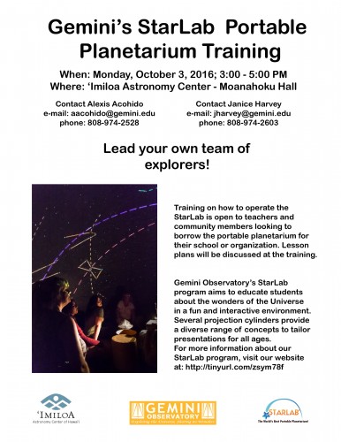 The flyer for our upcoming StarLab workshop at Gemini North.