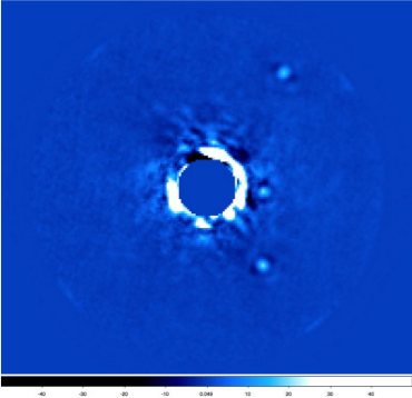 HR 8799 as imaged with GPI on 17 Nov. 2013. Components are labeled.