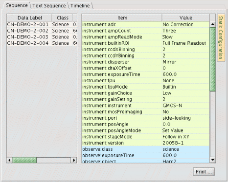 Table of static sequence elements