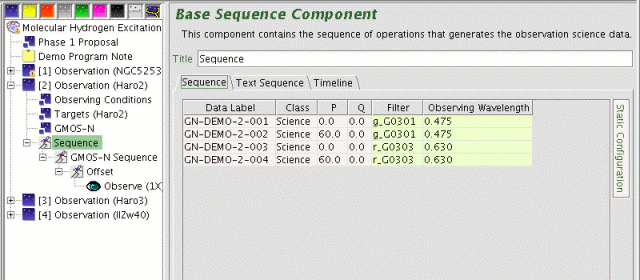 Default table view of sequence