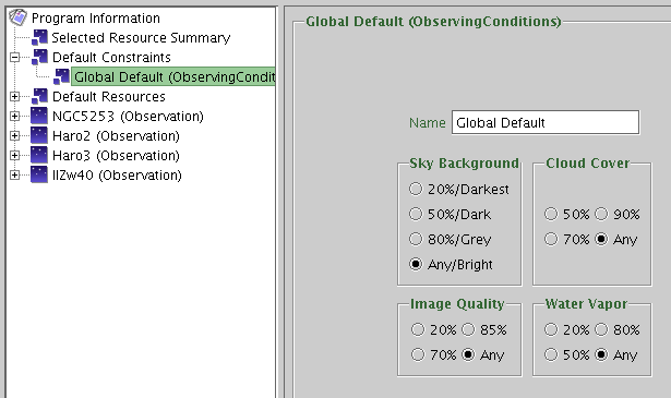 Observing Conditions constraints