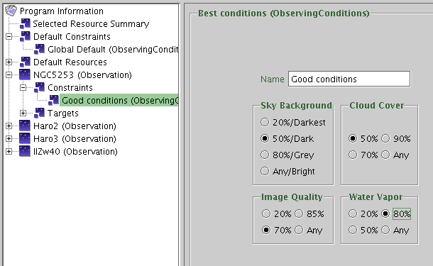 Applying special observing constraints to an observation